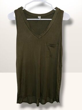 mts bamboo viscose V-Neck Sleeveless Pocket Tank Top - Olive Green